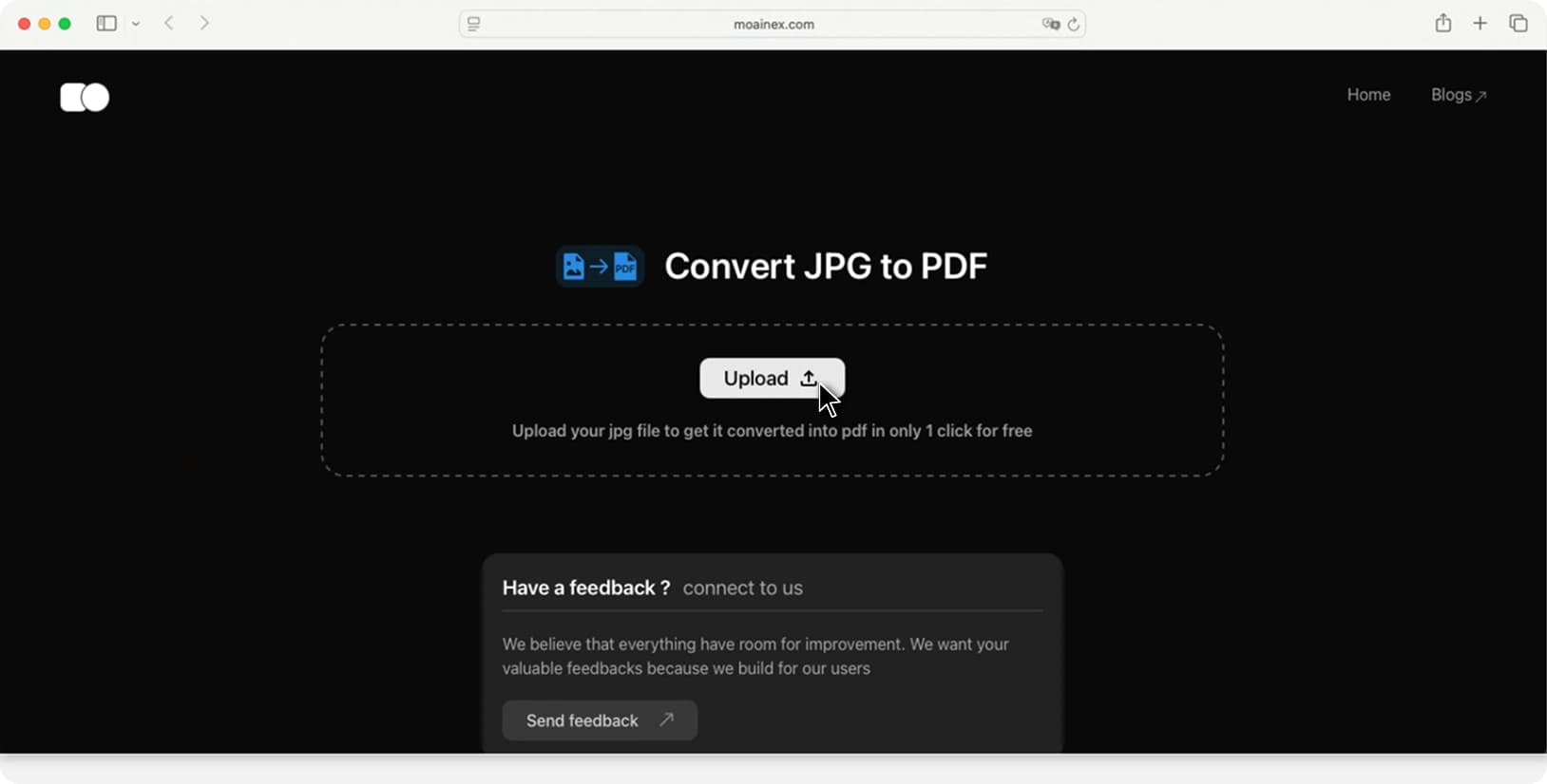 Click the Upload button on Moainex Taskspace in Safari